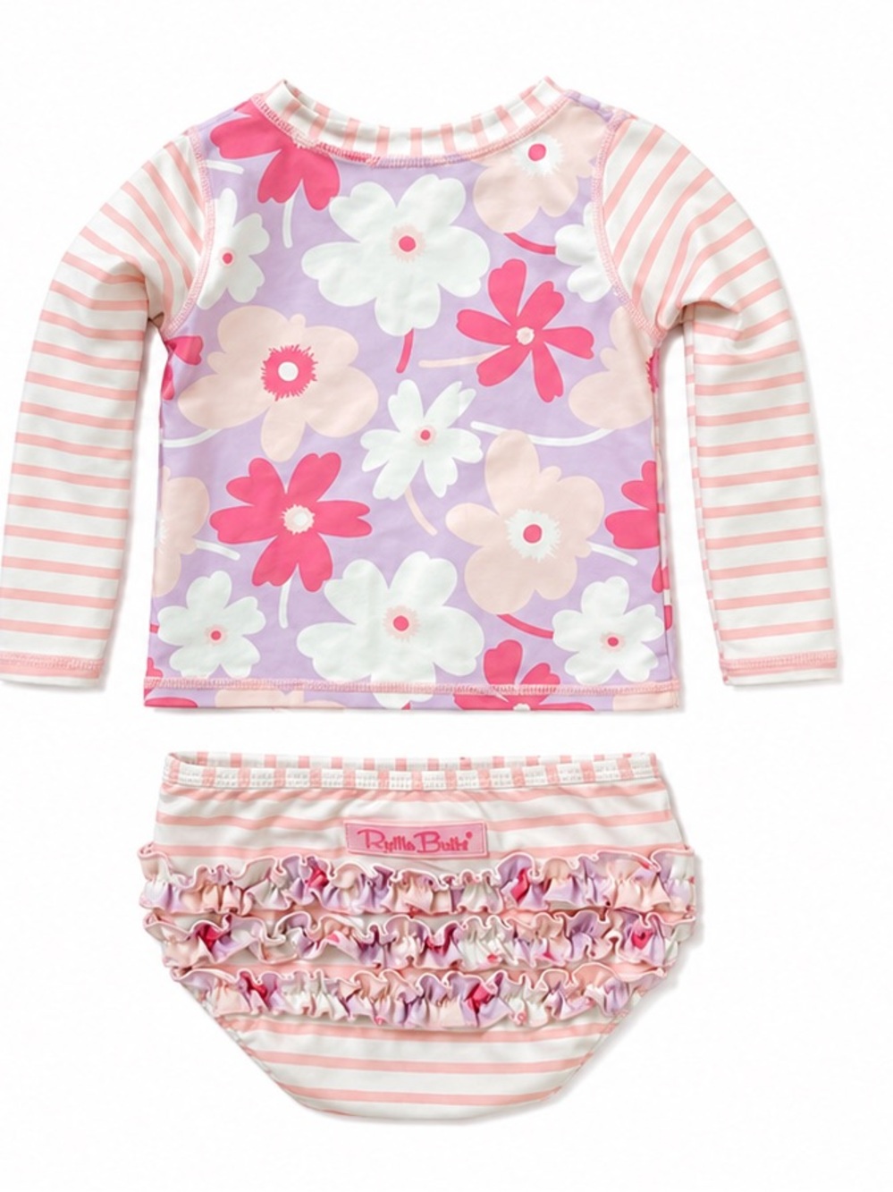 RuffleButts Floral Rash Guard Swimsuit Set Toddler 18-24M Pink Stripe